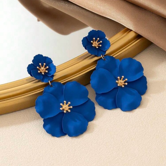 Blue Flower Drop Earrings - Picture 3 of 3
